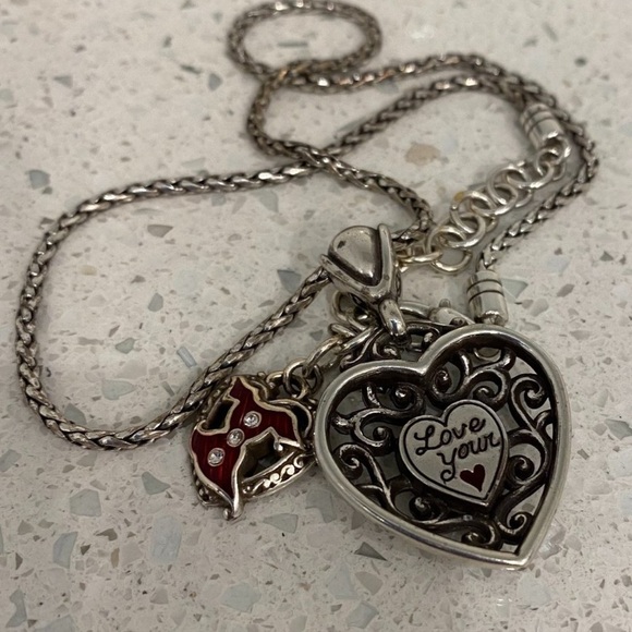 BRIGHTON True Heart RED Crystal Heart Necklace Silver Plated “Love You” - Picture 4 of 4